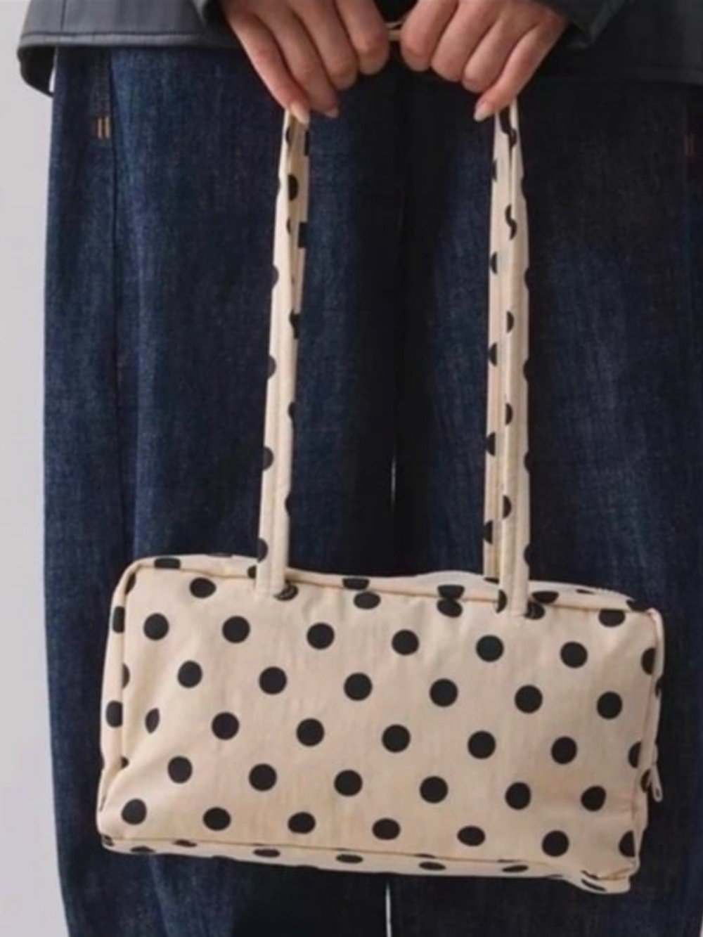 Baggu Nylon Bowler Bag Cream and Black Polka Dot